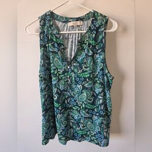 LOFT Teal and Blue Paisley Blouse (Size Large)